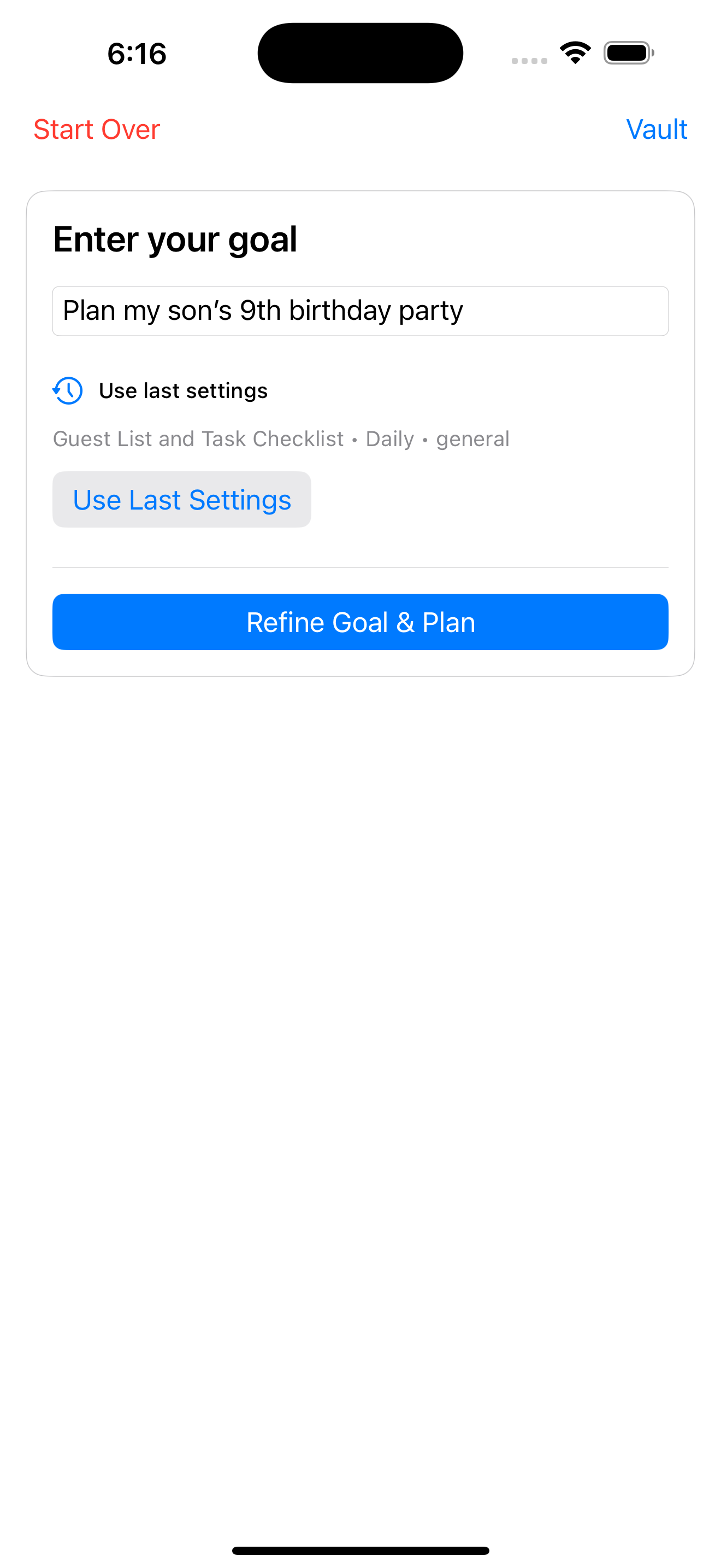 Task Expander - Enter your goal screen